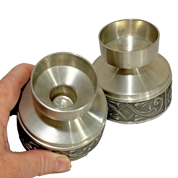 Norwegian Selandia Pewter 2-5/8" Candleholders Acanthus Design Made in NORWAY - Picture 5 of 8